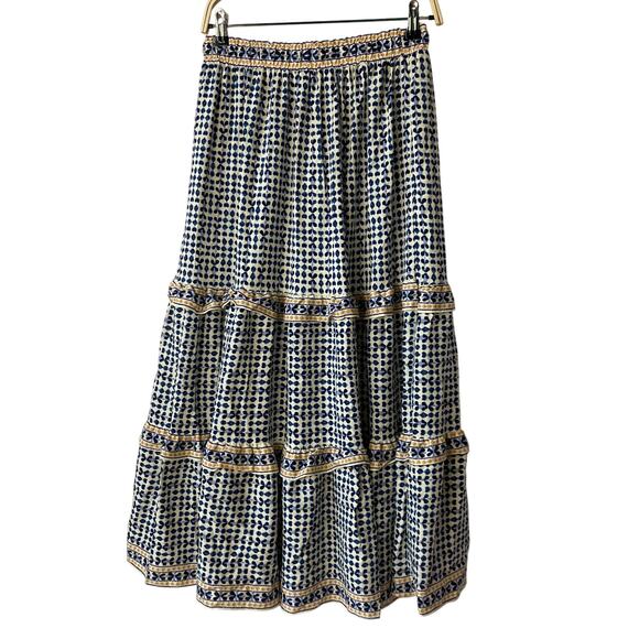 Max Studio Tiered Maxi Skirt Women XL Blue Sketched Dots Cottagecore Peasant NWT - Picture 2 of 9